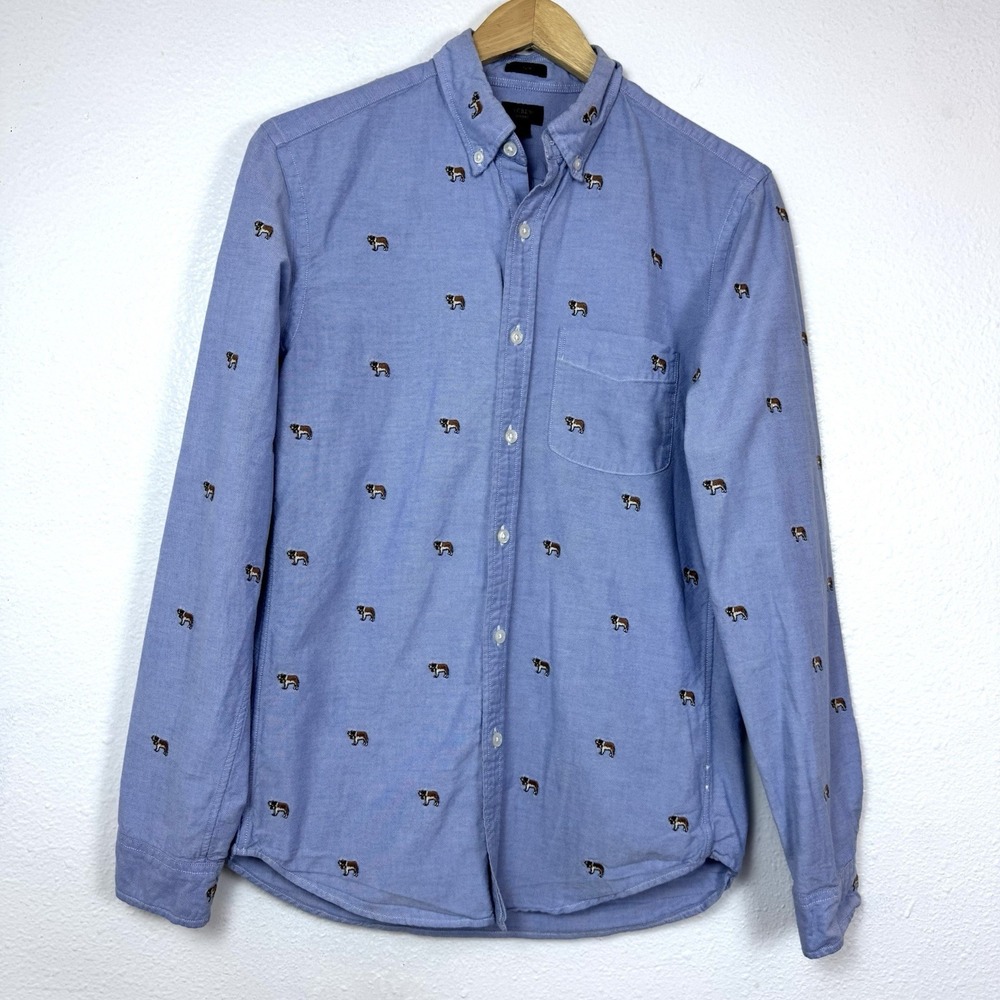 J Crew Shirt Mens Small Blue Oxford Slim Fit Dog Shirt St. Saint Bernard Classic